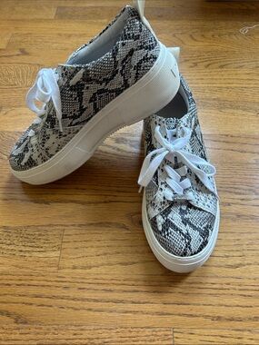 J/Slides White and Black Snake-Print Platform Sneakers